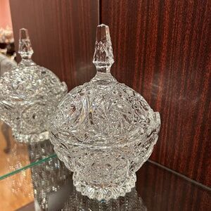 Vintage Crystal Glass Round Footed Candy Dish w/Steeple Lid 5.25" High 5.5" Dia.